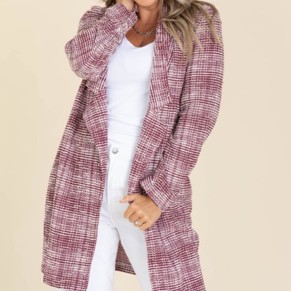 NWOT Dear Tweed Scarlett Burgandy and White Textured Jacket size small